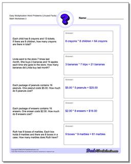 Easy Multiplication Worksheet Word Problems Worksheet (Unused Facts)