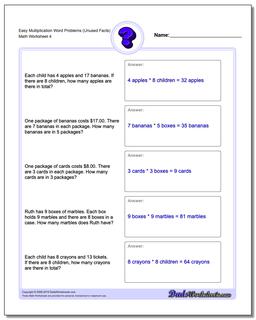 Easy Multiplication Worksheet Word Problems Worksheet (Unused Facts)