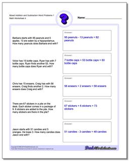 Mixed Addition Worksheet and Subtraction Worksheet Word Problems Worksheet 1