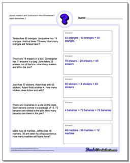 Word Problems Worksheet Mixed Addition Worksheet and Subtraction Worksheet 2