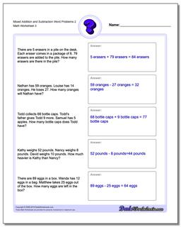 Mixed Addition Worksheet and Subtraction Worksheet Word Problems Worksheet 2