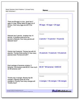 Word Problems Worksheet Mixed Operation 1 (Unused Facts)