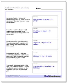 Mixed Operation Word Problems Worksheet 1 (Unused Facts) /worksheets/word-problems.html