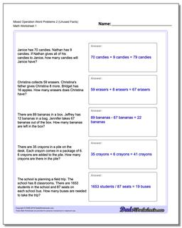 Word Problems Worksheet Mixed Operation 2 (Unused Facts)