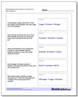 Mixed Operation Word Problems Worksheet 2 (Unused Facts) /worksheets/word-problems.html