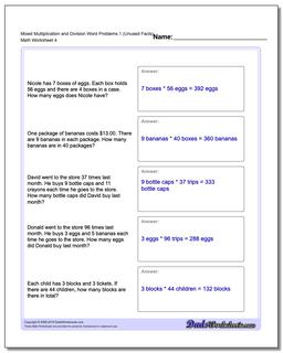 Mixed Multiplication Worksheet and Division Worksheet Word Problems Worksheet 1 (Unused Facts)