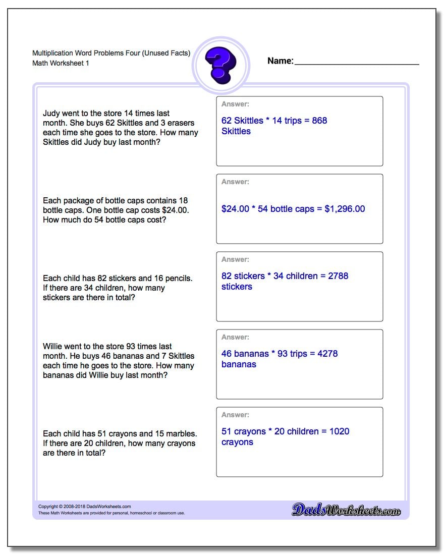 Extra Facts Multiplication Word Problems