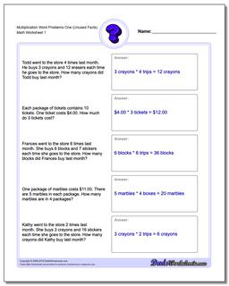 Word Problems Worksheet Multiplication Worksheet One (Unused Facts)