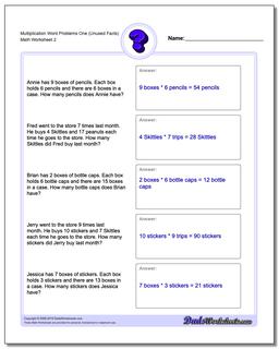 Multiplication Worksheet Word Problems Worksheet One (Unused Facts) /worksheets/word-problems.html