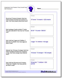 Word Problems Worksheet Multiplication Worksheet Three (Unused Facts)