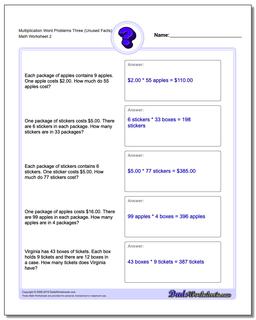 Multiplication Worksheet Word Problems Worksheet Three (Unused Facts) /worksheets/word-problems.html