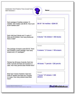 Multiplication Worksheet Word Problems Worksheet Three (Unused Facts)