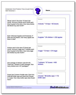 Multiplication Worksheet Word Problems Worksheet Three (Unused Facts)