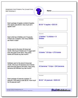 Multiplication Worksheet Word Problems Worksheet Two (Unused Facts) /worksheets/word-problems.html