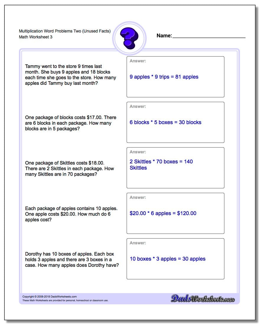 Extra Facts Multiplication Word Problems