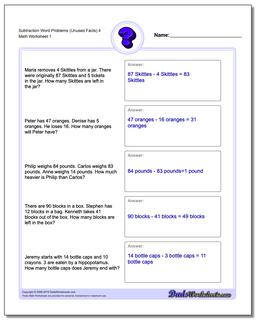 Word Problems Worksheet Subtraction Worksheet (Unused Facts) 4