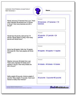 Subtraction Worksheet Word Problems Worksheet (Unused Facts) 4