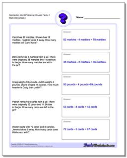 Subtraction Worksheet Word Problems Worksheet (Unused Facts) 1