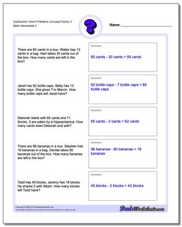 Subtraction Worksheet Word Problems Worksheet (Unused Facts) 3