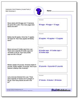 Subtraction Worksheet Word Problems Worksheet (Unused Facts) 2