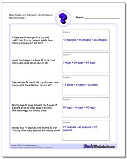 Mixed Addition Worksheet and Subtraction Worksheet Word Problems Worksheet 1