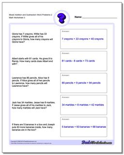 Mixed Addition Worksheet and Subtraction Worksheet Word Problems Worksheet 2