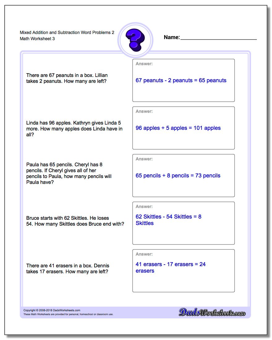 Adding And Subtracting Chart