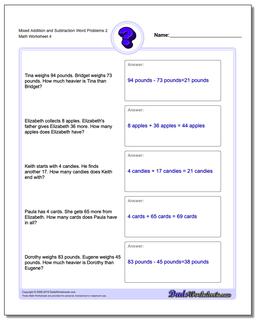 addition and subtraction of mixed numbers word problems worksheets