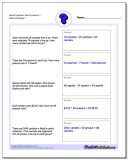 20 word problems worksheets