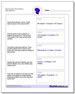 Mixed Operation Word Problems Worksheet 1
