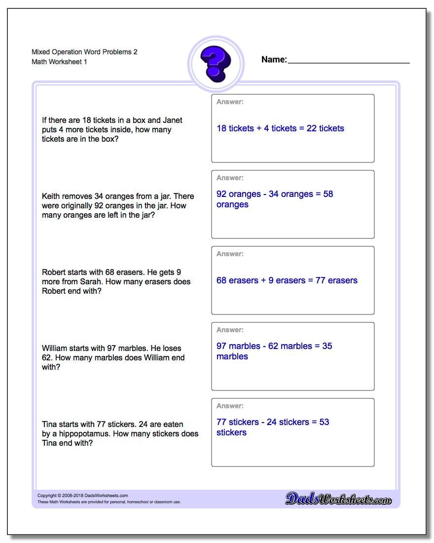 Solving word problems worksheets