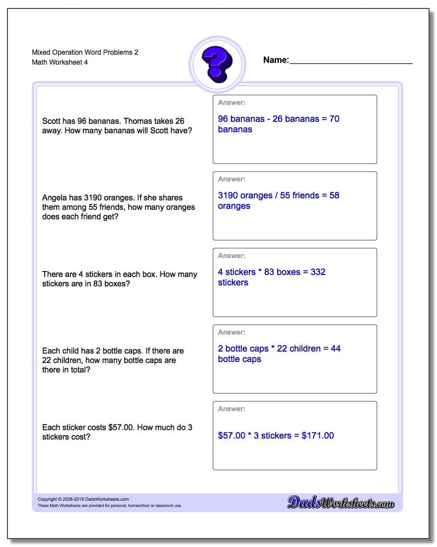 Mixed Operation Word Problems