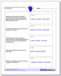 Word Problems Worksheet Mixed Multiplication Worksheet and Division Worksheet