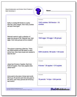 Mixed Multiplication Worksheet and Division Worksheet Word Problems Worksheet 1