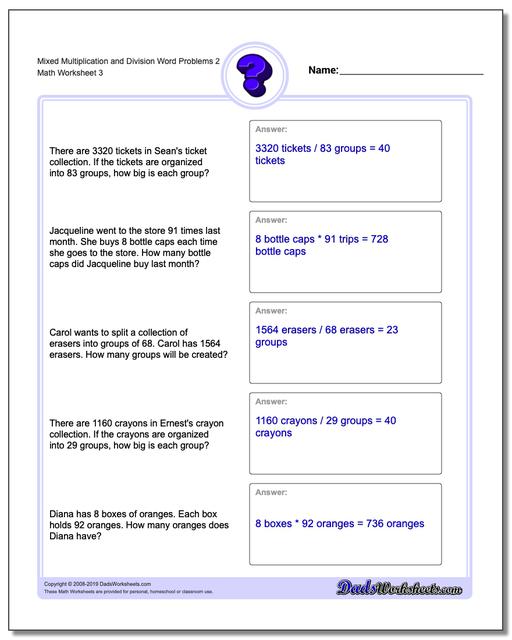 Word Problems: Mixed Multiplication and Division Word Problems