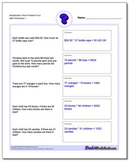 Word Problems Worksheet Multiplication Worksheet Four