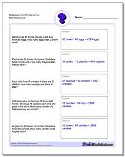 Multiplication Worksheet Word Problems Worksheet Four