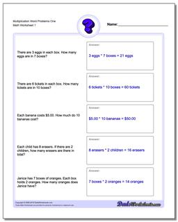 Word Problems Worksheet Multiplication Worksheet One