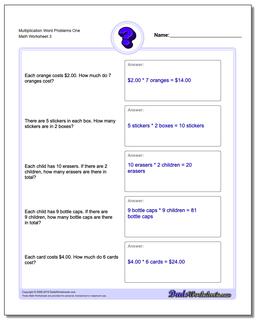 Multiplication Worksheet Word Problems Worksheet One