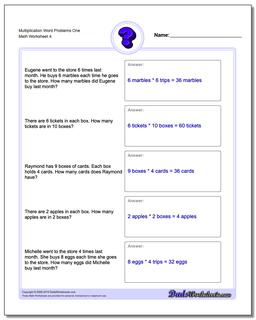 Multiplication Worksheet Word Problems Worksheet One