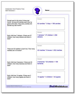 Multiplication Worksheet Word Problems Worksheet Three