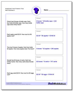 Multiplication Worksheet Word Problems Worksheet Three