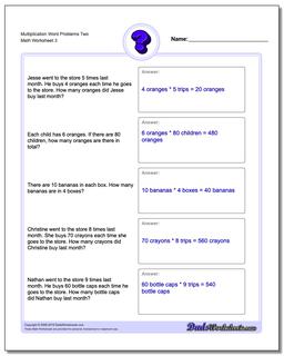 Multiplication Worksheet Word Problems Worksheet Two