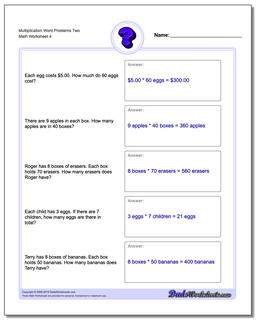 Multiplication Worksheet Word Problems Worksheet Two