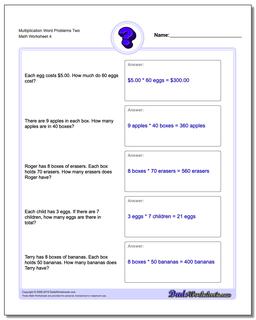 Multiplication Worksheet Word Problems Worksheet Two