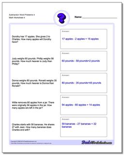 Subtraction Worksheet Word Problems Worksheet 4
