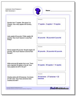 Subtraction Worksheet Word Problems Worksheet 4