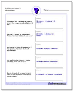 Word Problems Worksheet Subtraction Worksheet 3