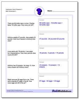 Subtraction Worksheet Word Problems Worksheet 3