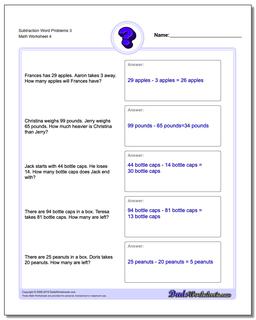 Subtraction Worksheet Word Problems Worksheet 3